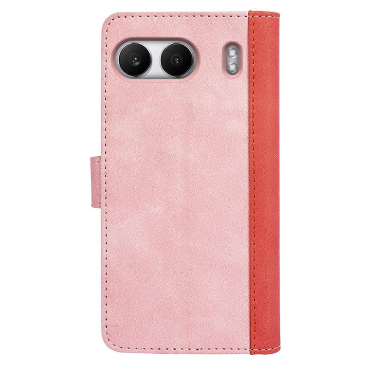 For OnePlus Nord 4 Wallet Case Leather Phone Cover Splicing Color - Pink