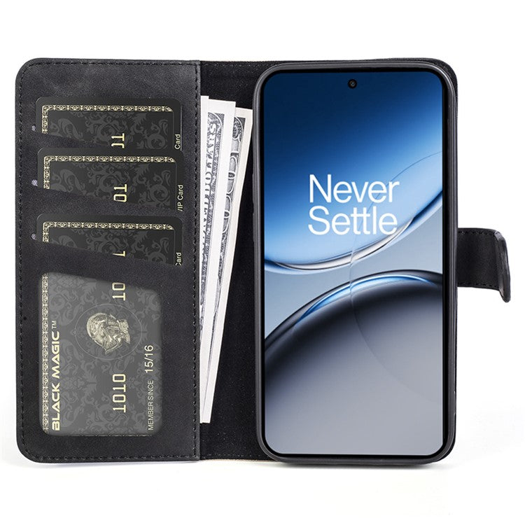 For OnePlus Nord 4 Wallet Case Leather Phone Cover Splicing Color - Black