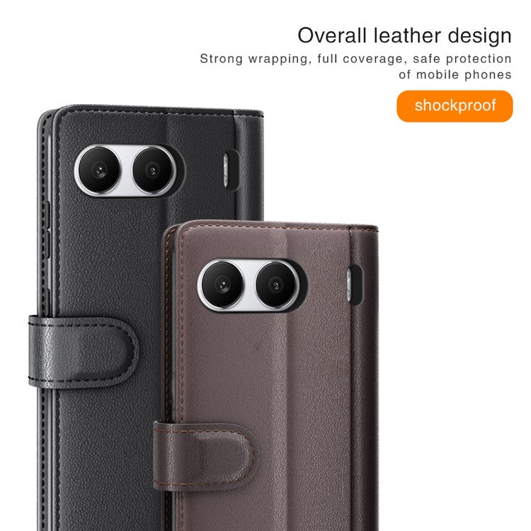 For OnePlus Nord 4 Case Genuine Split Leather Phone Cover Wallet Card Slot - Black