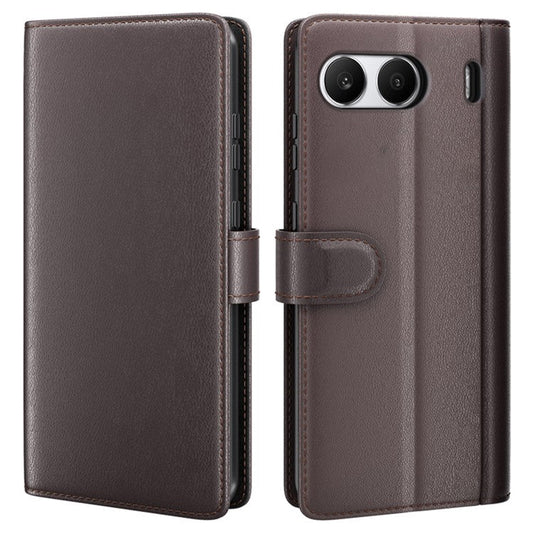 For OnePlus Nord 4 Case Genuine Split Leather Phone Cover Wallet Card Slot - Brown