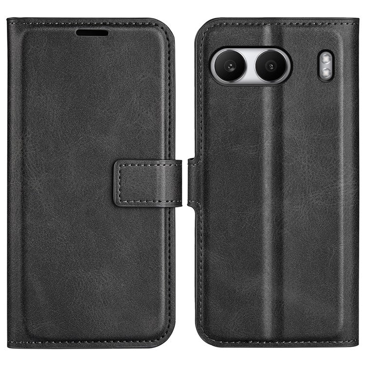 For OnePlus Nord 4 Stand Case Anti-Scratch Calf Texture Leather Phone Cover - Black