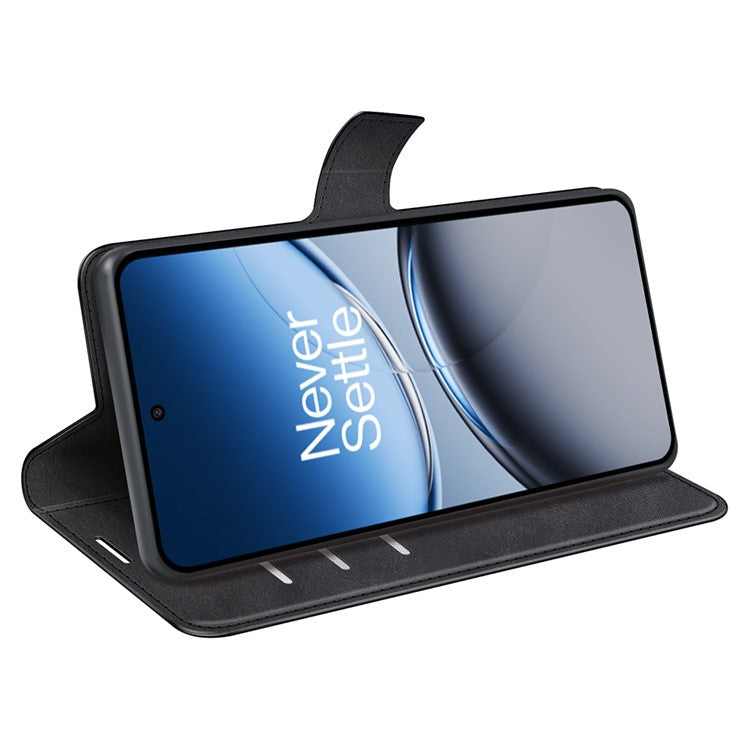 For OnePlus Nord 4 Stand Case Anti-Scratch Calf Texture Leather Phone Cover - Black