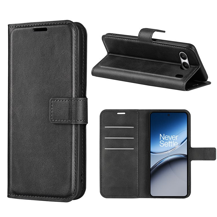 For OnePlus Nord 4 Stand Case Anti-Scratch Calf Texture Leather Phone Cover - Black