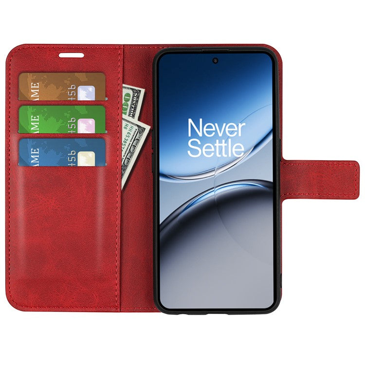 For OnePlus Nord 4 Stand Case Anti-Scratch Calf Texture Leather Phone Cover - Red