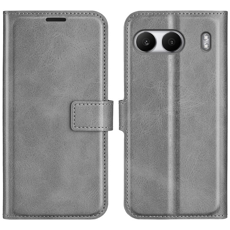 For OnePlus Nord 4 Stand Case Anti-Scratch Calf Texture Leather Phone Cover - Grey