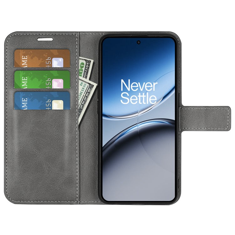 For OnePlus Nord 4 Stand Case Anti-Scratch Calf Texture Leather Phone Cover - Grey
