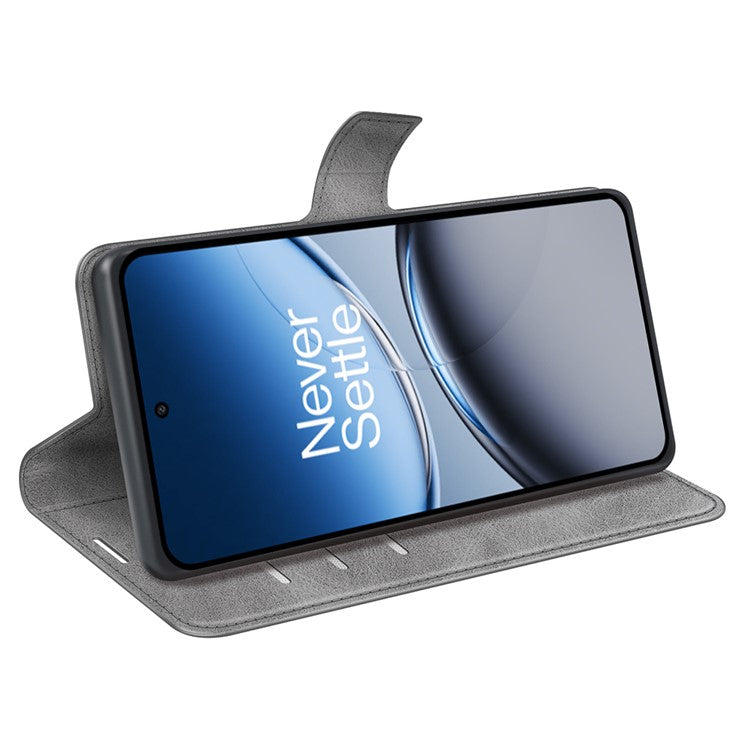 For OnePlus Nord 4 Stand Case Anti-Scratch Calf Texture Leather Phone Cover - Grey