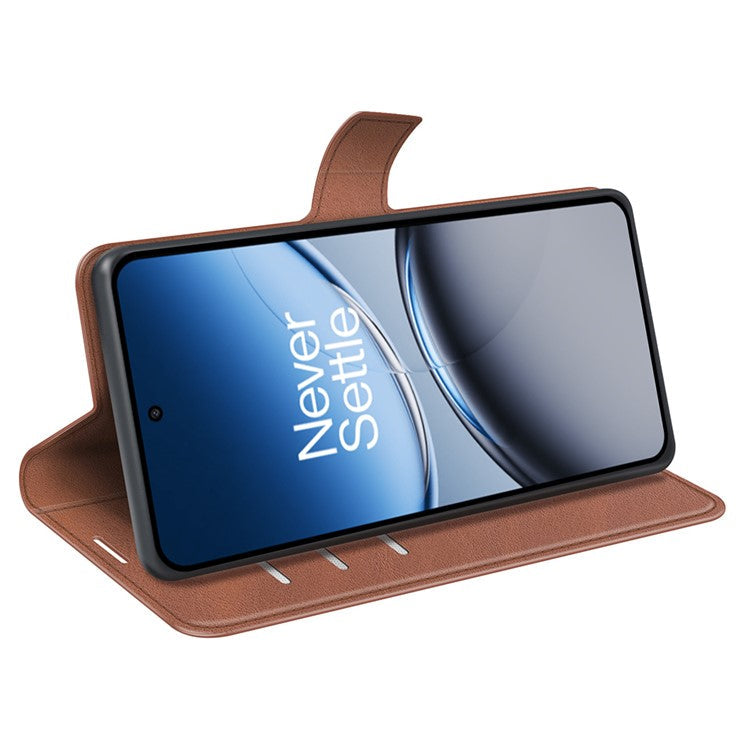 For OnePlus Nord 4 Stand Case Anti-Scratch Calf Texture Leather Phone Cover - Light Brown