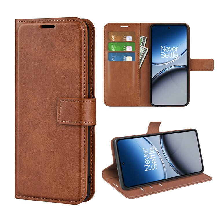 For OnePlus Nord 4 Stand Case Anti-Scratch Calf Texture Leather Phone Cover - Light Brown