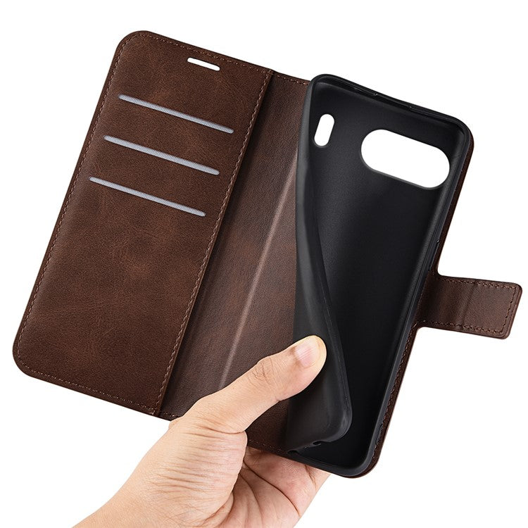 For OnePlus Nord 4 Stand Case Anti-Scratch Calf Texture Leather Phone Cover - Brown