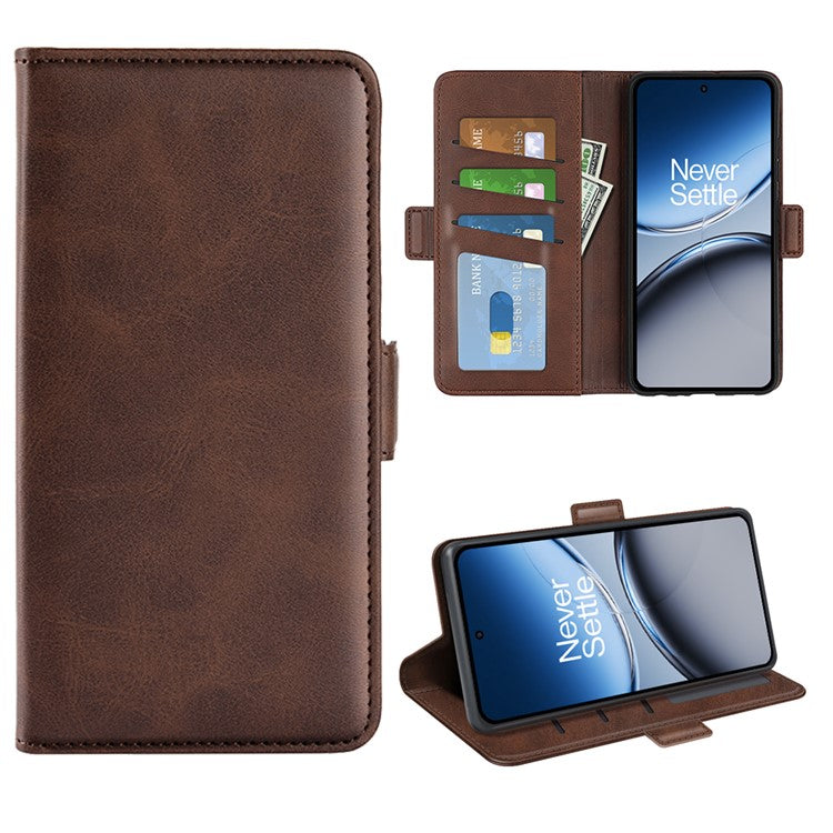 For OnePlus Nord 4 Stand Case Calf Texture Leather Wallet Phone Cover - Brown