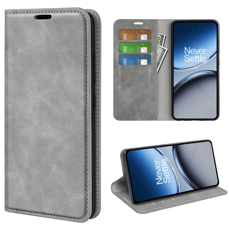 For OnePlus Nord 4 Case Skin-Touch Leather Wallet Phone Cover - Grey