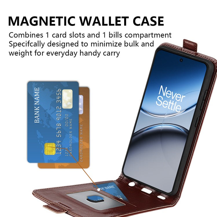 For OnePlus Nord 4 Case with Card Slots Vertical Flip Leather Phone Cover - Brown
