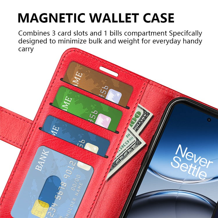 For OnePlus Nord 4 Wallet Case Crazy Horse Texture Stand Leather Phone Cover - Red