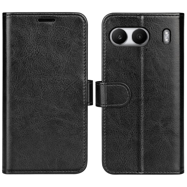 For OnePlus Nord 4 Wallet Case Crazy Horse Texture Stand Leather Phone Cover - Black