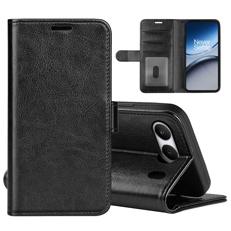 For OnePlus Nord 4 Wallet Case Crazy Horse Texture Stand Leather Phone Cover - Black