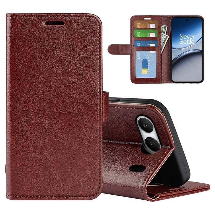 For OnePlus Nord 4 Wallet Case Crazy Horse Texture Stand Leather Phone Cover - Brown