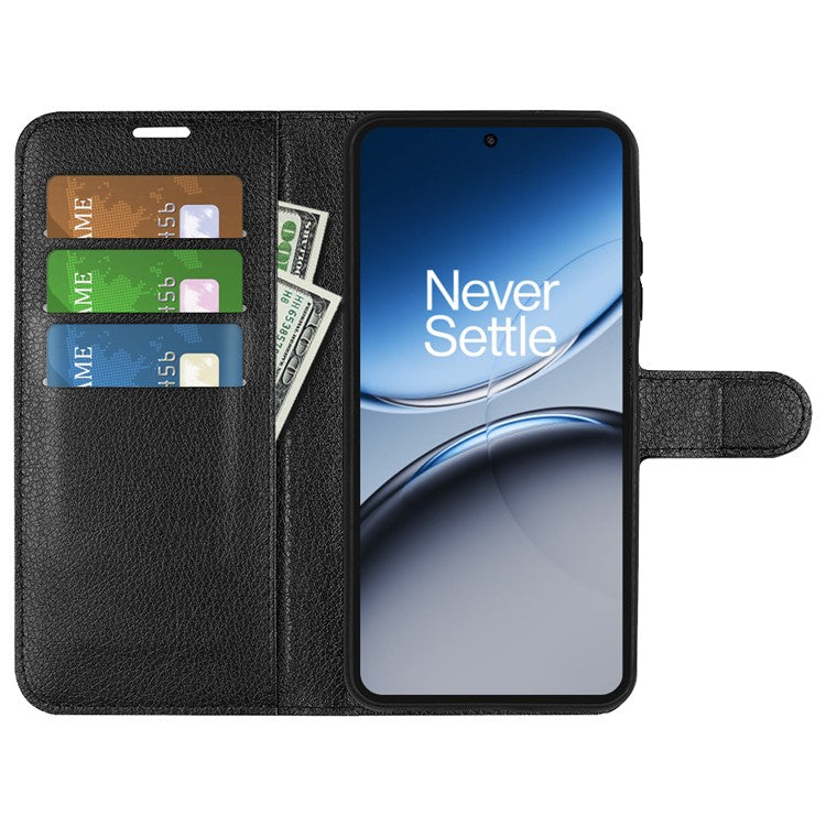 For OnePlus Nord 4 Case Litchi Texture Shockproof Leather Wallet Phone Cover - Black
