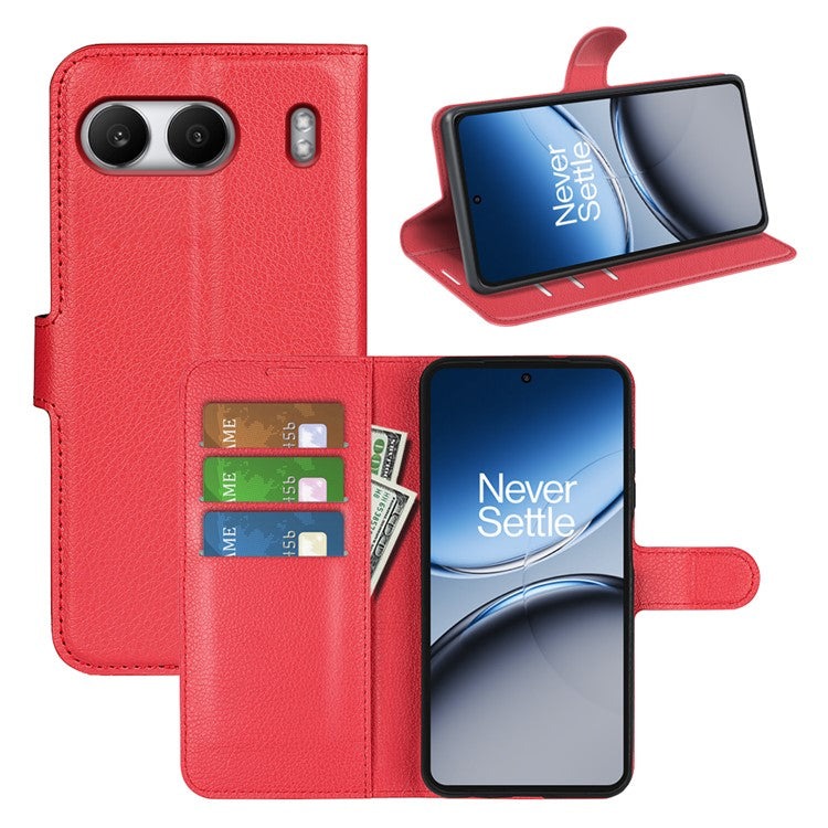 For OnePlus Nord 4 Case Litchi Texture Shockproof Leather Wallet Phone Cover - Red