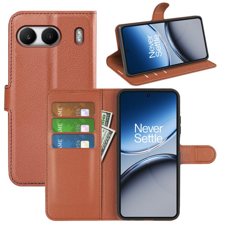 For OnePlus Nord 4 Case Litchi Texture Shockproof Leather Wallet Phone Cover - Brown