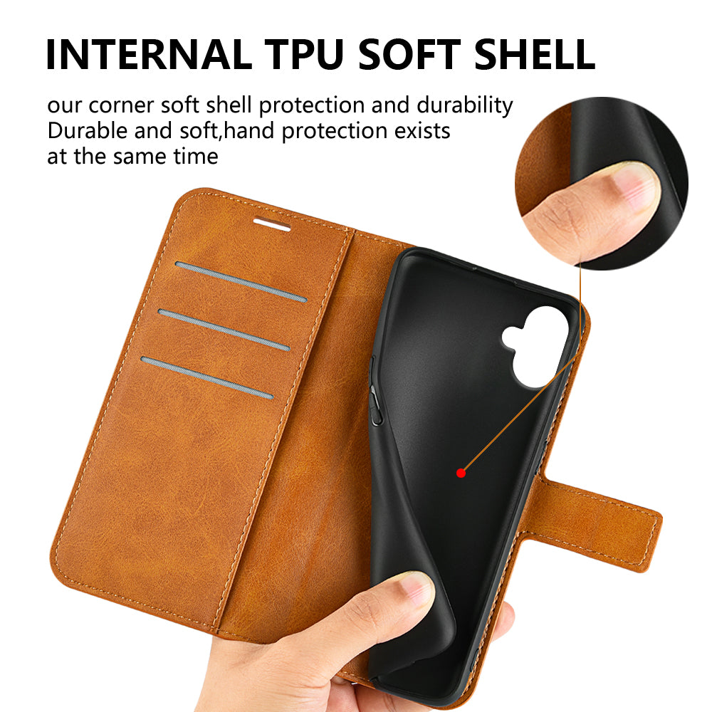 For Samsung Galaxy A06 Stand Case Anti-Scratch Calf Texture Leather Phone Cover - Yellow