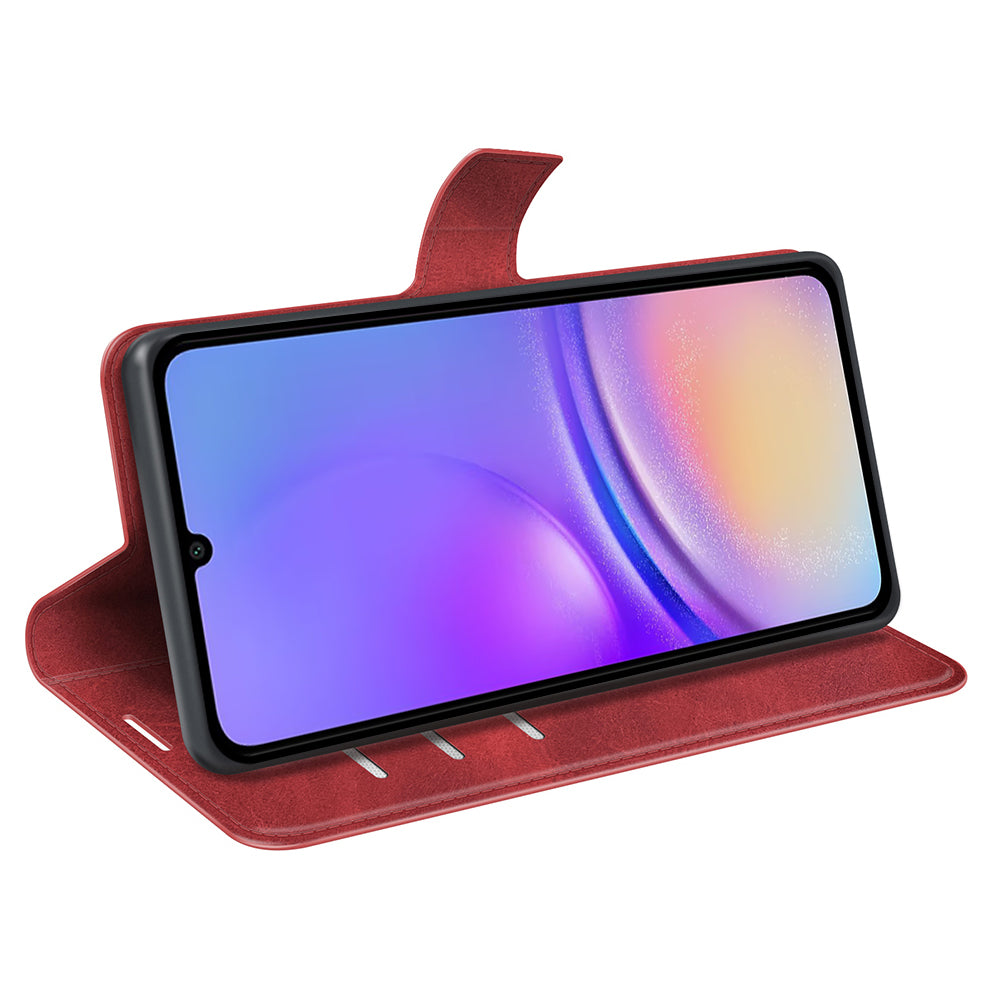 For Samsung Galaxy A06 Stand Case Anti-Scratch Calf Texture Leather Phone Cover - Red