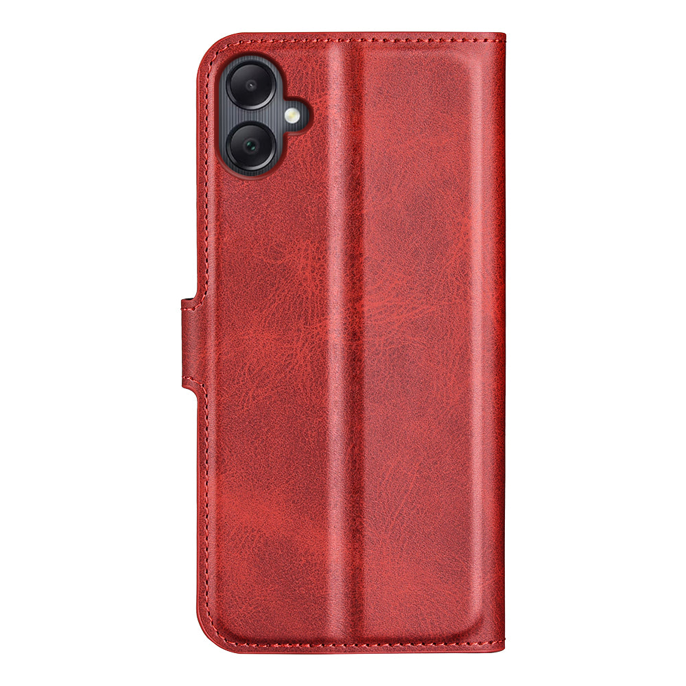 For Samsung Galaxy A06 Stand Case Anti-Scratch Calf Texture Leather Phone Cover - Red