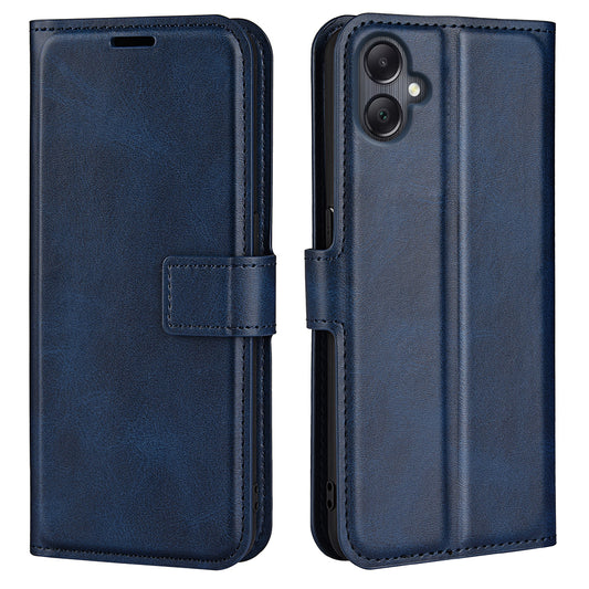 For Samsung Galaxy A06 Stand Case Anti-Scratch Calf Texture Leather Phone Cover - Blue