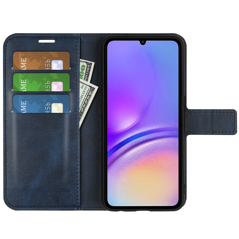 For Samsung Galaxy A06 Stand Case Anti-Scratch Calf Texture Leather Phone Cover - Blue