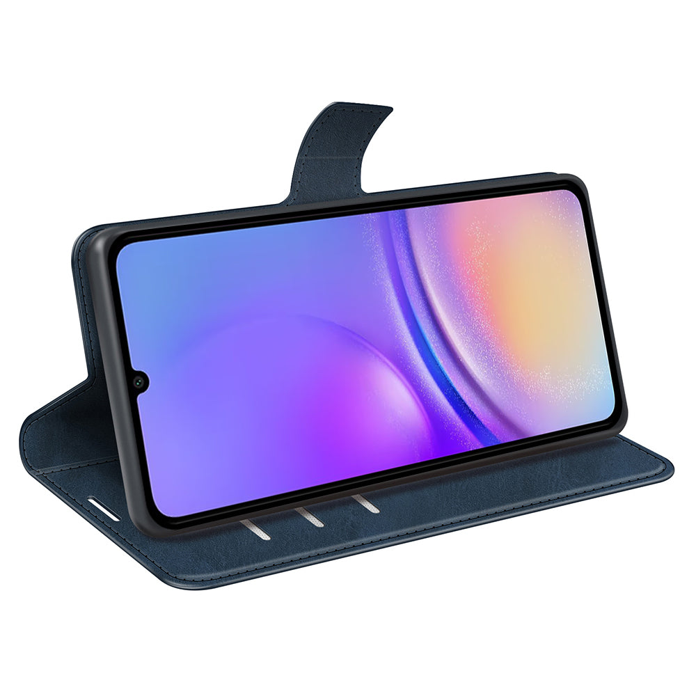 For Samsung Galaxy A06 Stand Case Anti-Scratch Calf Texture Leather Phone Cover - Blue