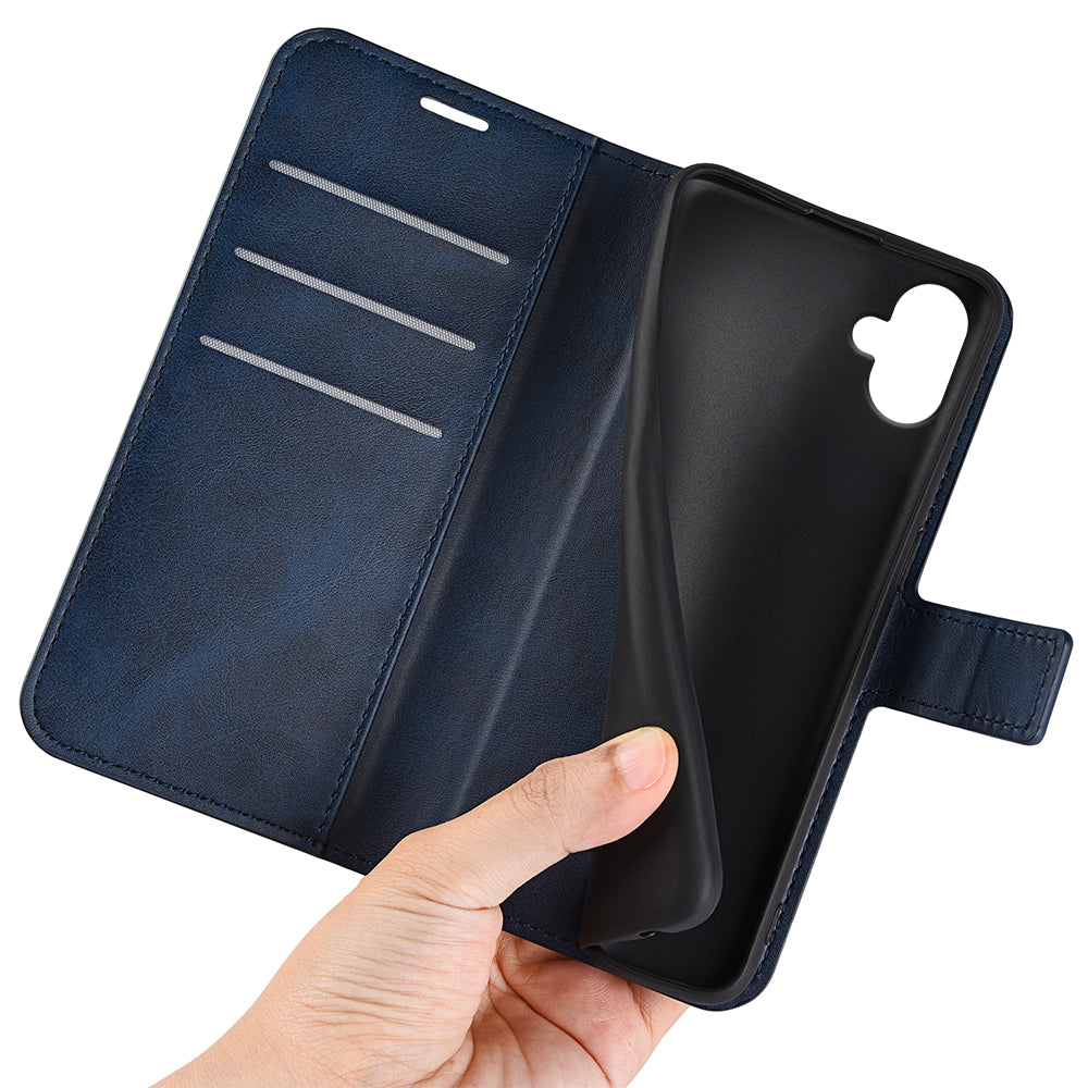 For Samsung Galaxy A06 Stand Case Anti-Scratch Calf Texture Leather Phone Cover - Blue