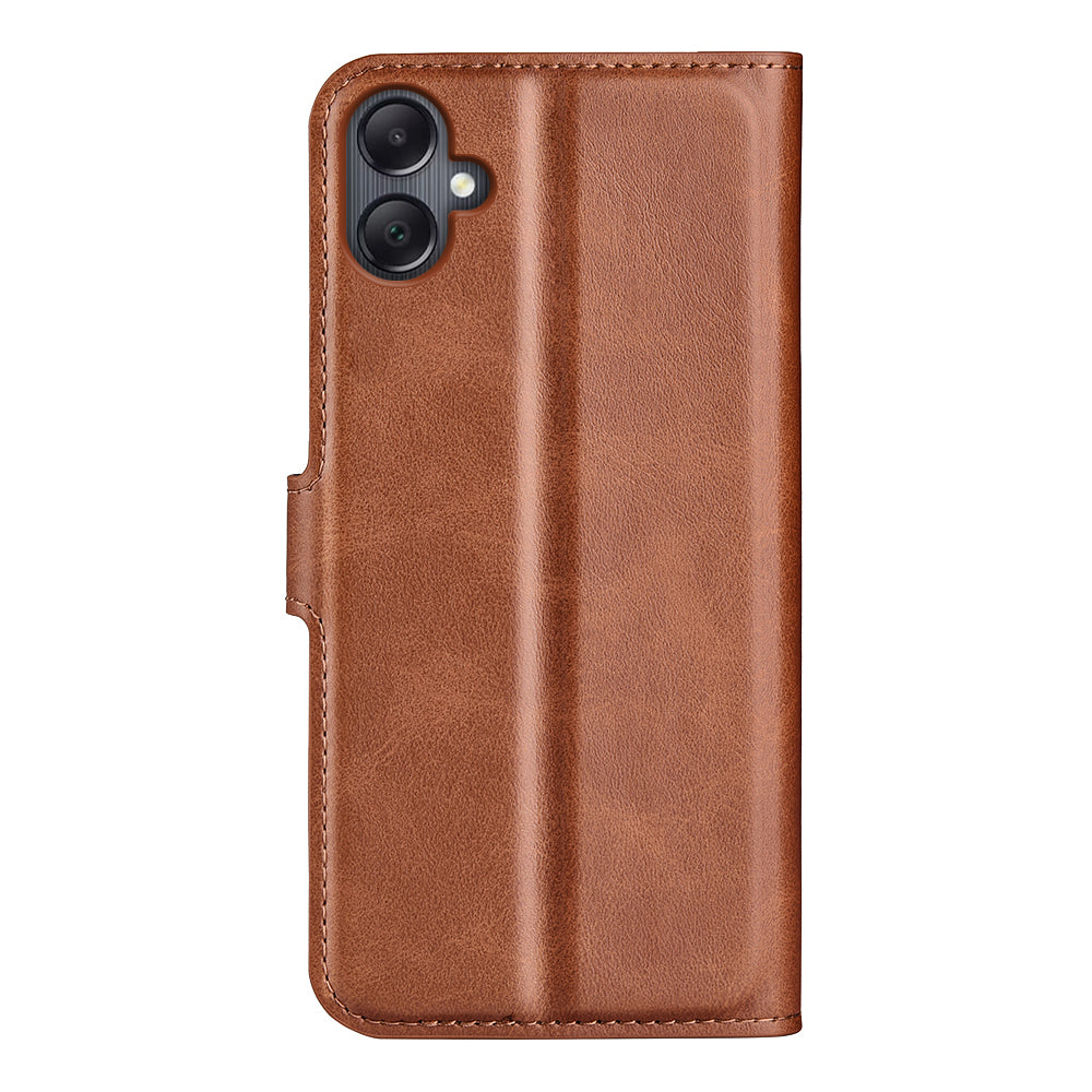 For Samsung Galaxy A06 Stand Case Anti-Scratch Calf Texture Leather Phone Cover - Light Brown
