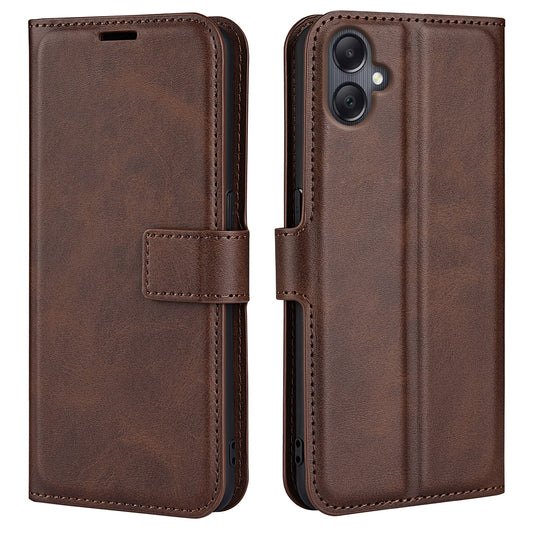 For Samsung Galaxy A06 Stand Case Anti-Scratch Calf Texture Leather Phone Cover - Brown