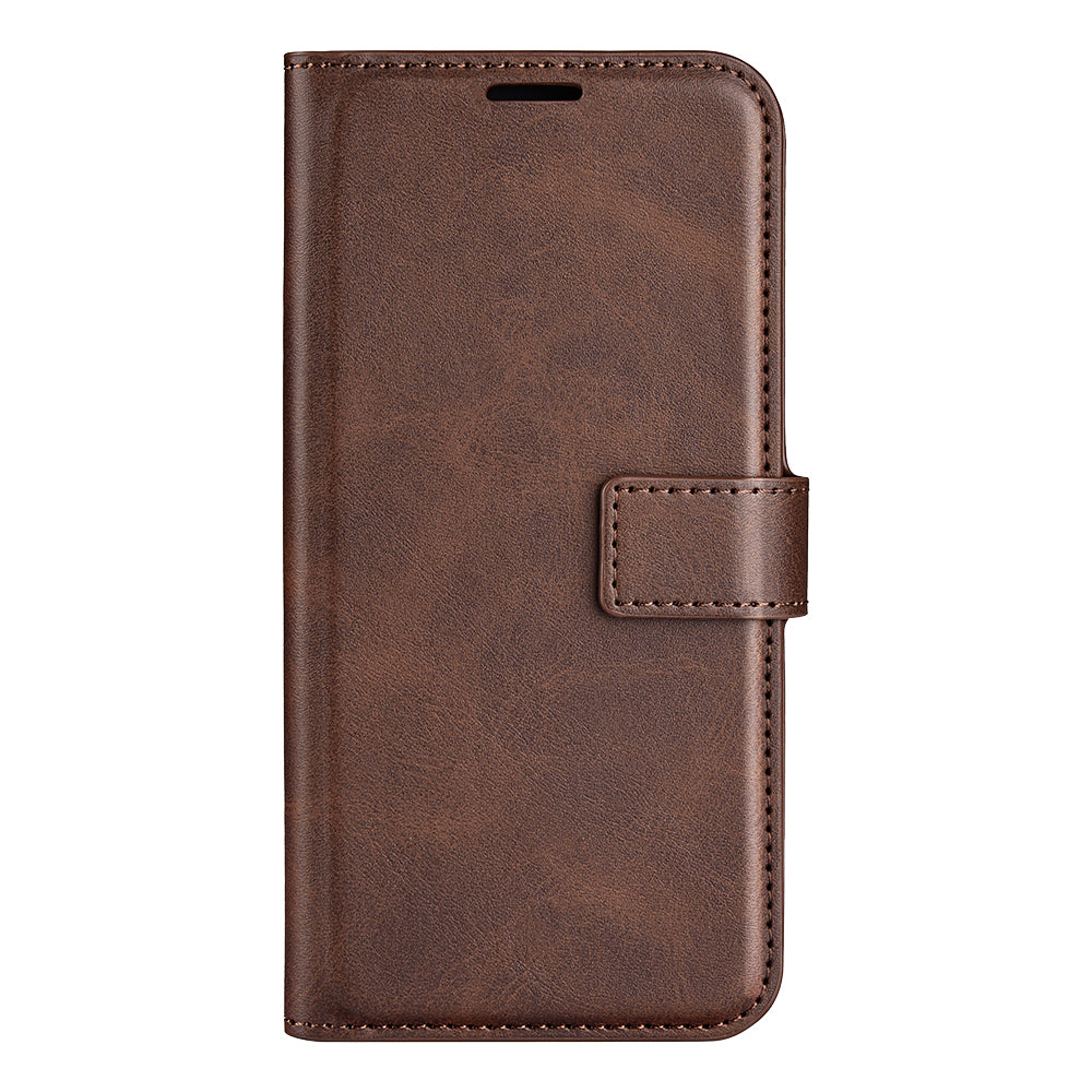 For Samsung Galaxy A06 Stand Case Anti-Scratch Calf Texture Leather Phone Cover - Brown