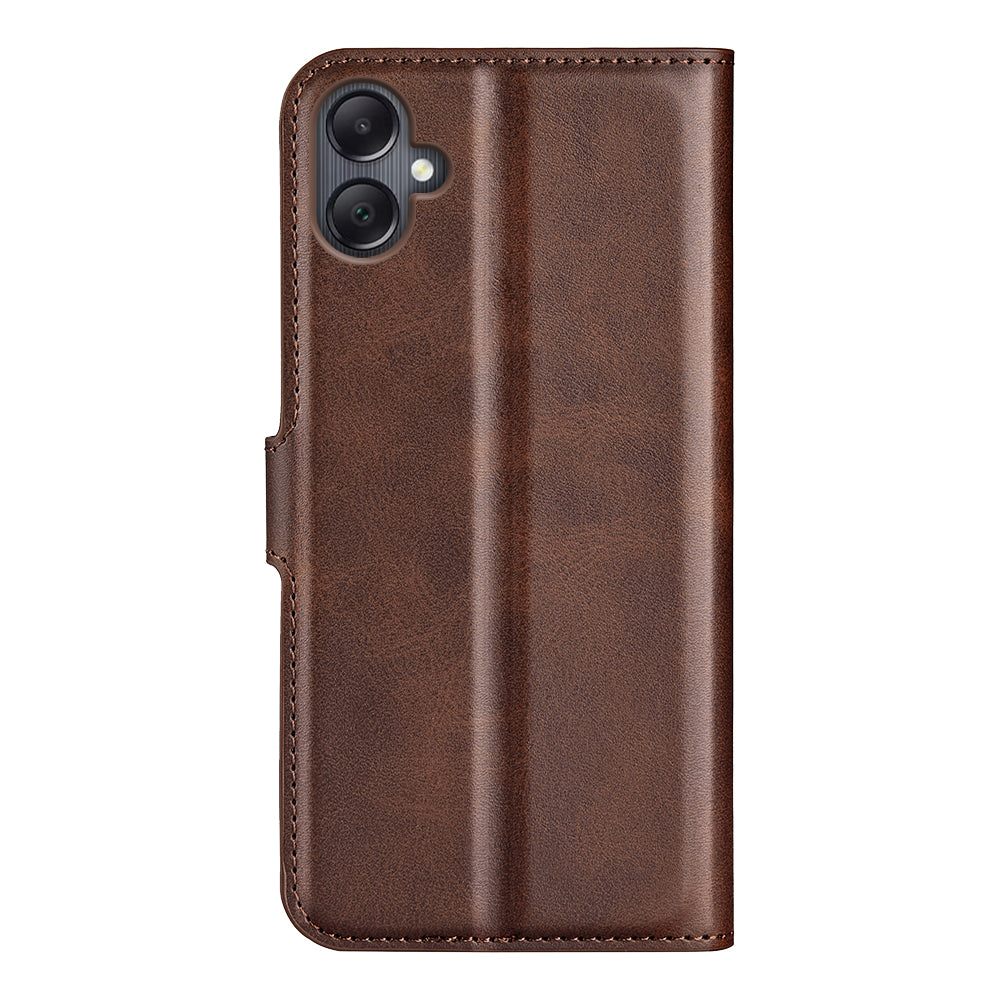 For Samsung Galaxy A06 Stand Case Anti-Scratch Calf Texture Leather Phone Cover - Brown