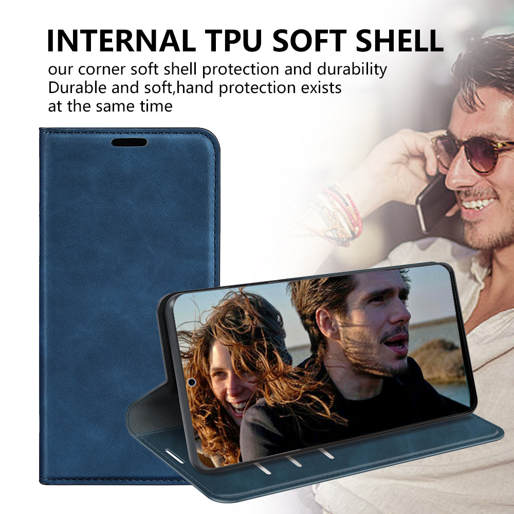 For Samsung Galaxy A06 Case Skin-Touch Leather Wallet Phone Cover - Blue