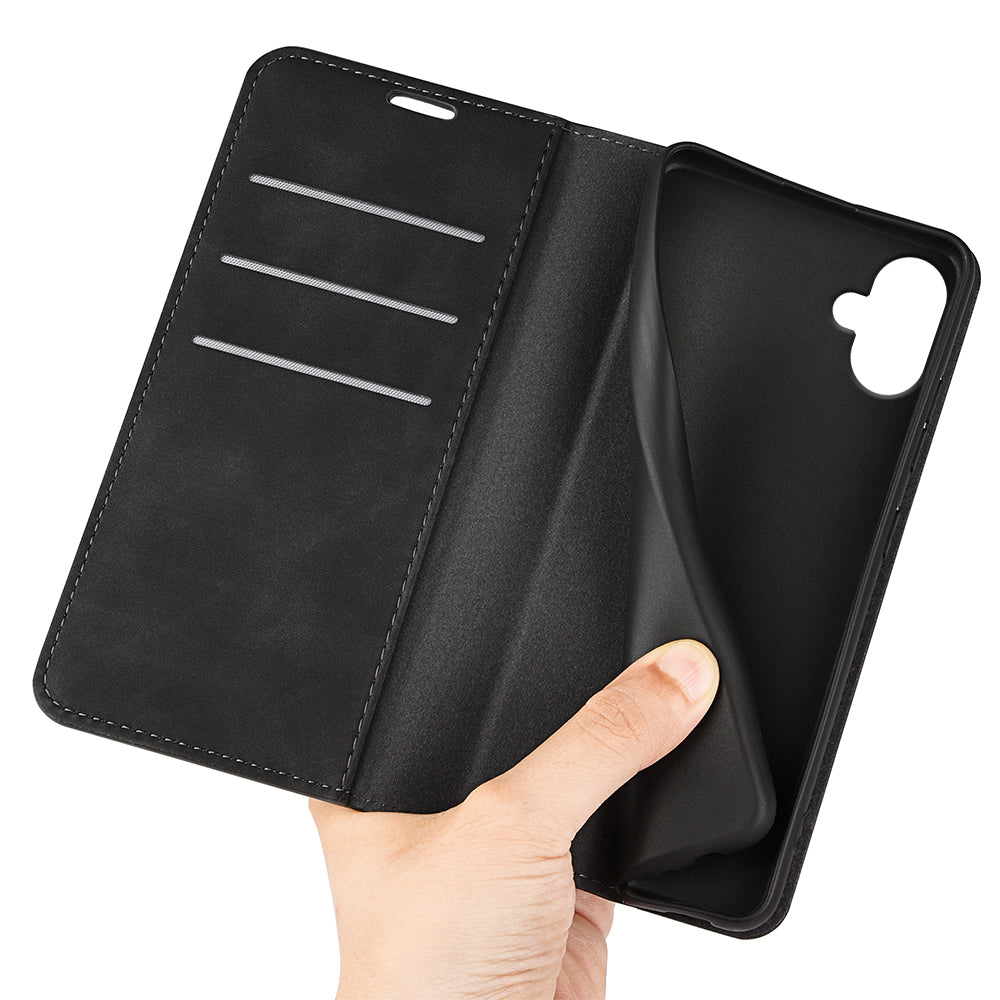 For Samsung Galaxy A06 Case Skin-Touch Leather Wallet Phone Cover - Black