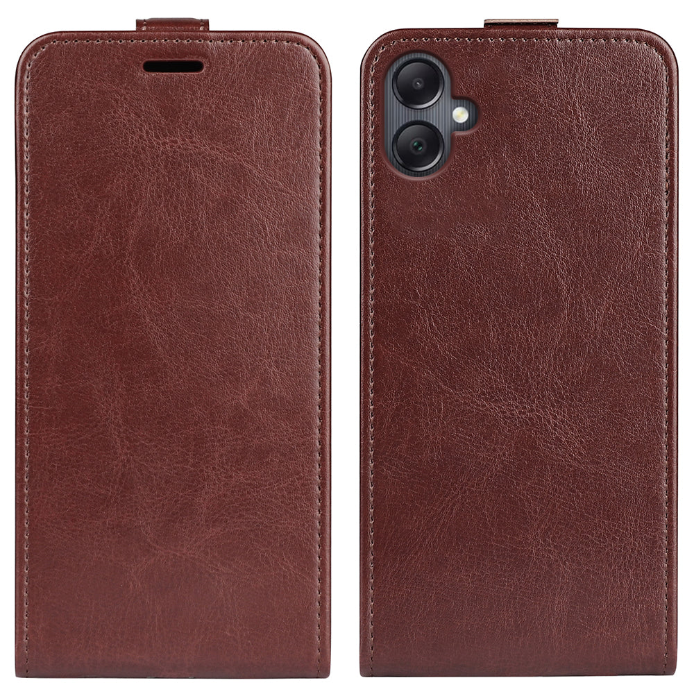 For Samsung Galaxy A06 Case with Card Slots Vertical Flip Leather Phone Cover - Brown