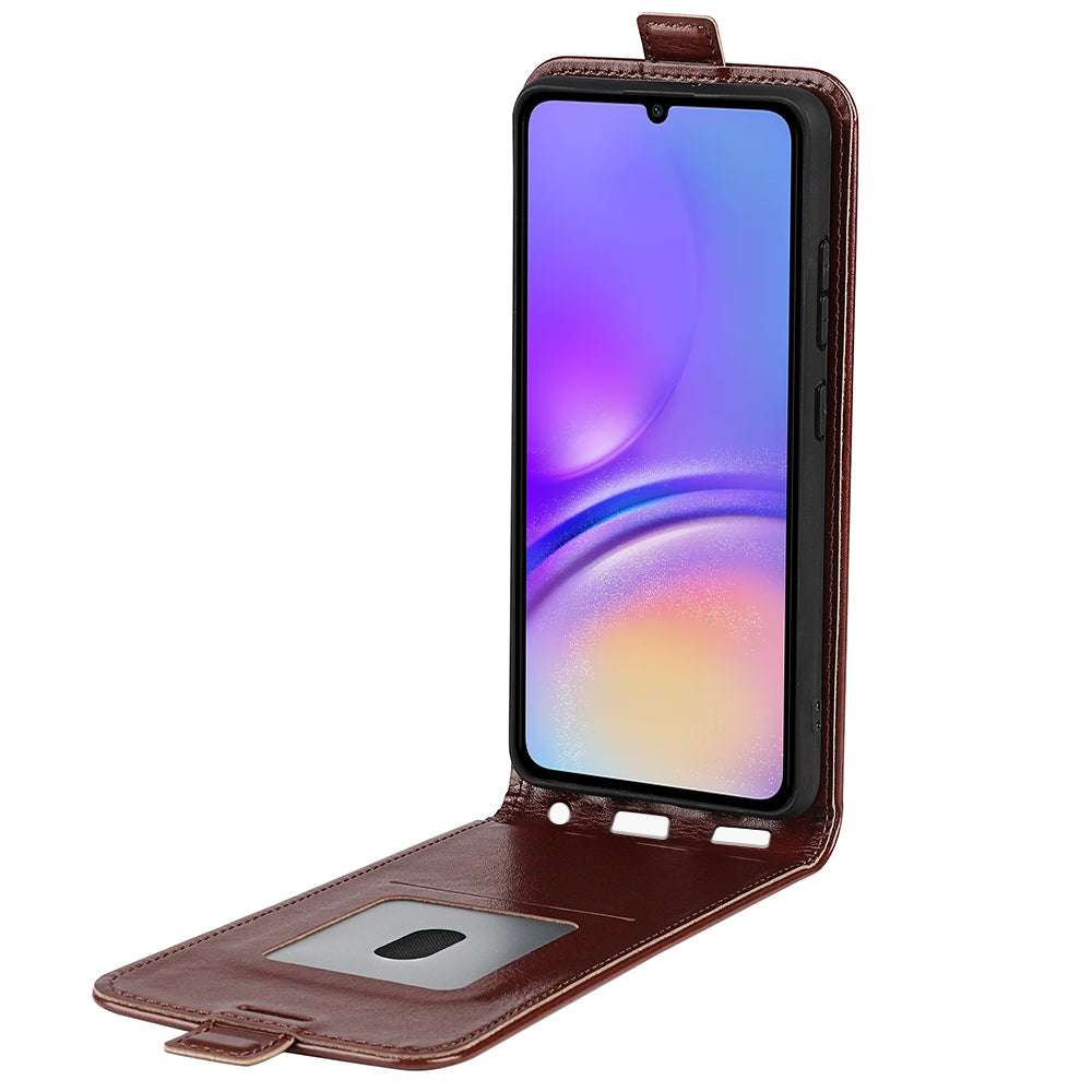 For Samsung Galaxy A06 Case with Card Slots Vertical Flip Leather Phone Cover - Brown