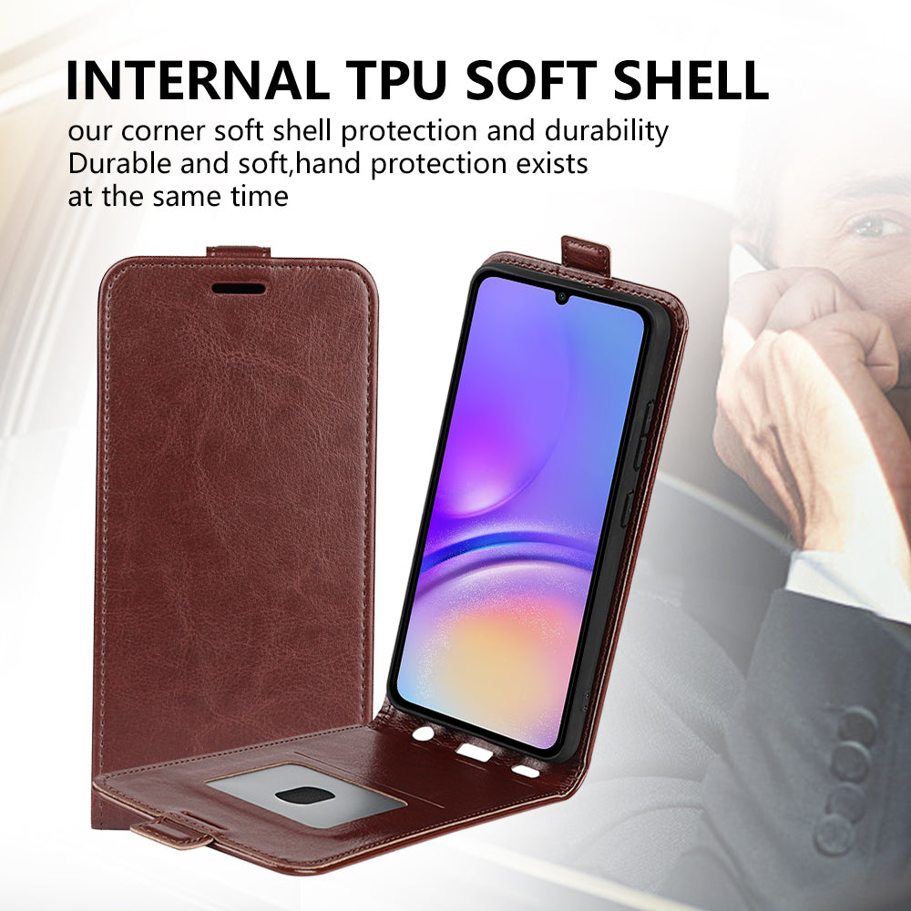 For Samsung Galaxy A06 Case with Card Slots Vertical Flip Leather Phone Cover - Brown