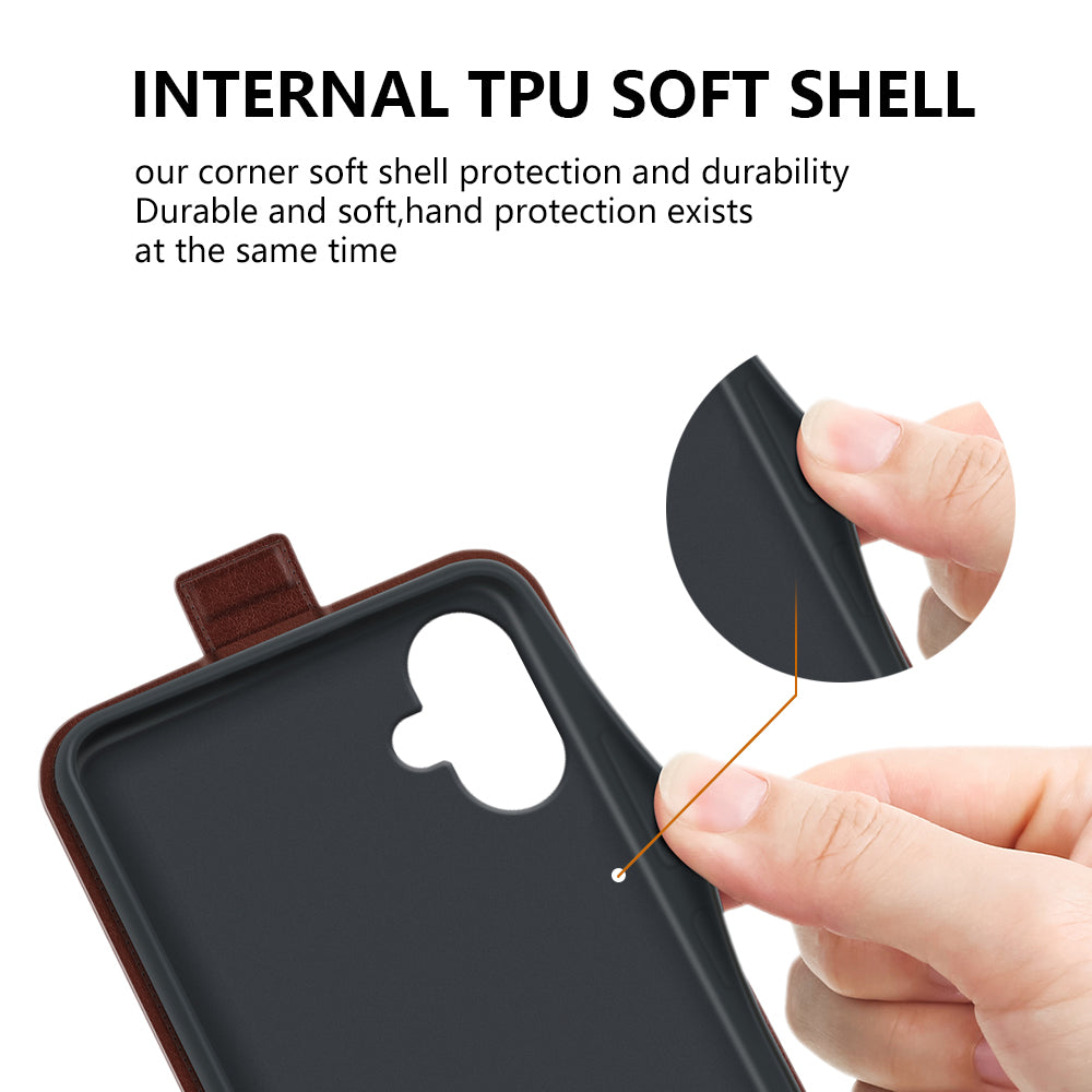 For Samsung Galaxy A06 Case with Card Slots Vertical Flip Leather Phone Cover - Brown