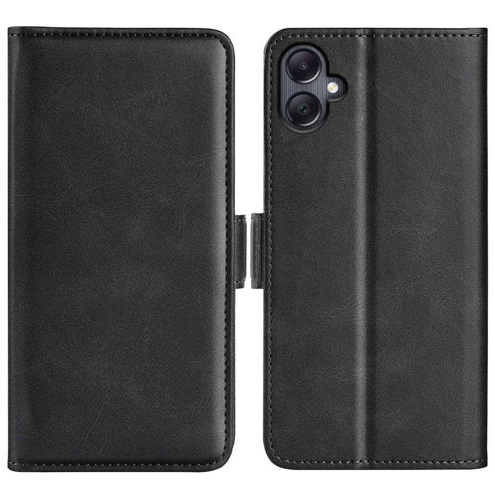 For Samsung Galaxy A06 Stand Case Calf Texture Leather Wallet Phone Cover - Black