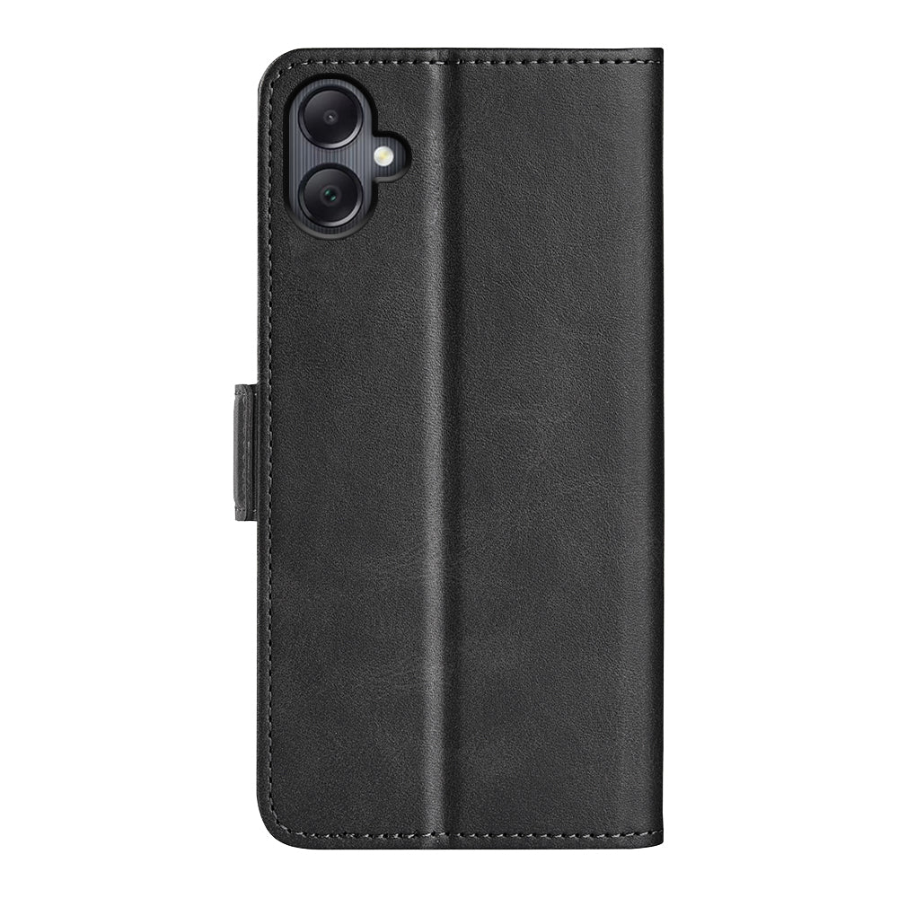 For Samsung Galaxy A06 Stand Case Calf Texture Leather Wallet Phone Cover - Black