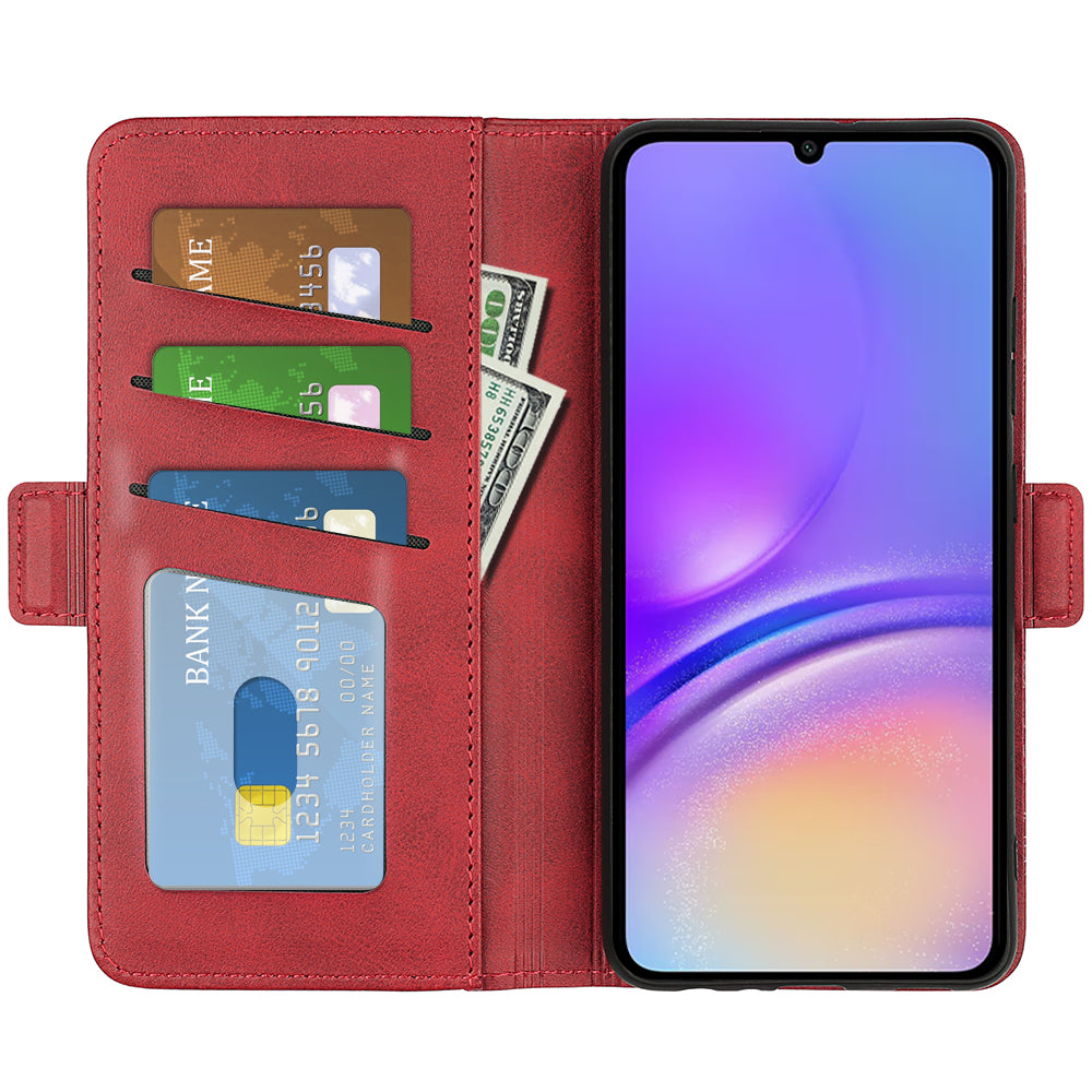 For Samsung Galaxy A06 Stand Case Calf Texture Leather Wallet Phone Cover - Red