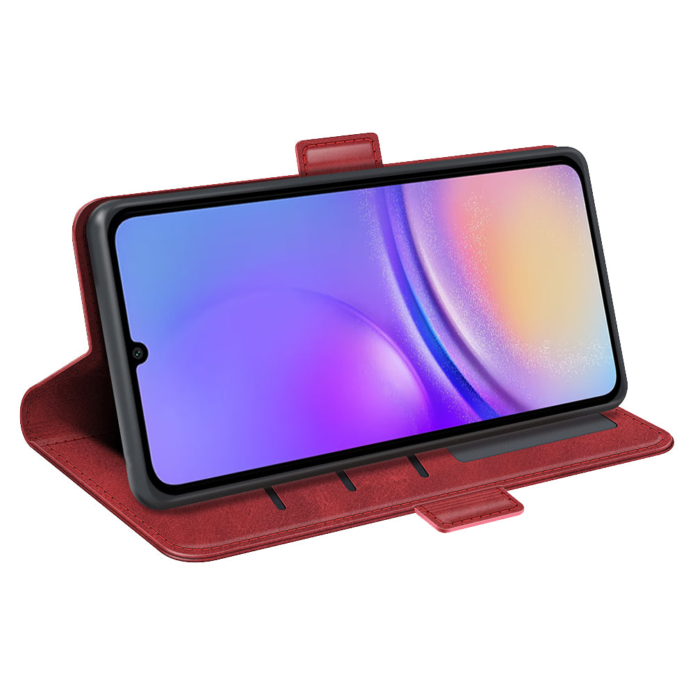 For Samsung Galaxy A06 Stand Case Calf Texture Leather Wallet Phone Cover - Red