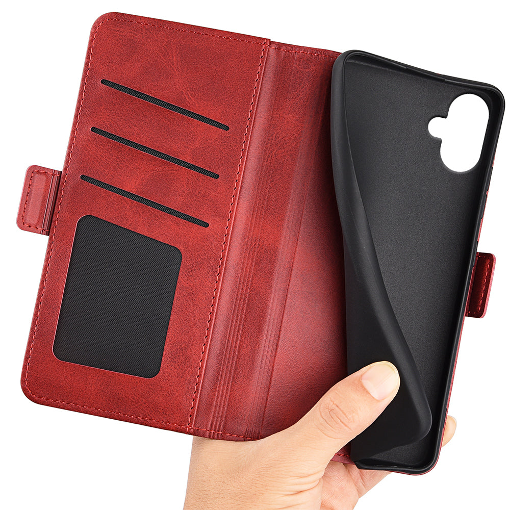 For Samsung Galaxy A06 Stand Case Calf Texture Leather Wallet Phone Cover - Red