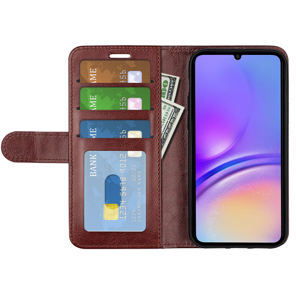 For Samsung Galaxy A06 Wallet Case Crazy Horse Texture Stand Leather Phone Cover - Brown