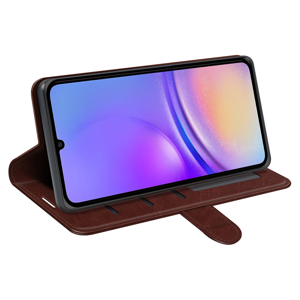 For Samsung Galaxy A06 Wallet Case Crazy Horse Texture Stand Leather Phone Cover - Brown