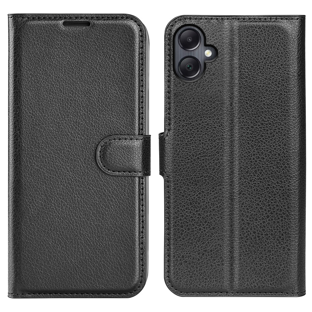 For Samsung Galaxy A06 Case Litchi Texture Shockproof Leather Wallet Phone Cover - Black