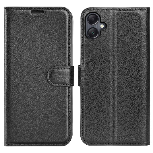 For Samsung Galaxy A06 Case Litchi Texture Shockproof Leather Wallet Phone Cover - Black